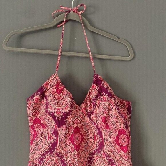 H&M Halter Dress Size 8 Pink Paisley Print Y2K Boho Beach Resort - Picture 3 of 14